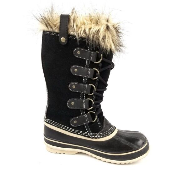 SOREL Joan of Arctic Black Fur Winter Waterproof Snow Duck Knee Boots Gorpcore 8 - Picture 3 of 9